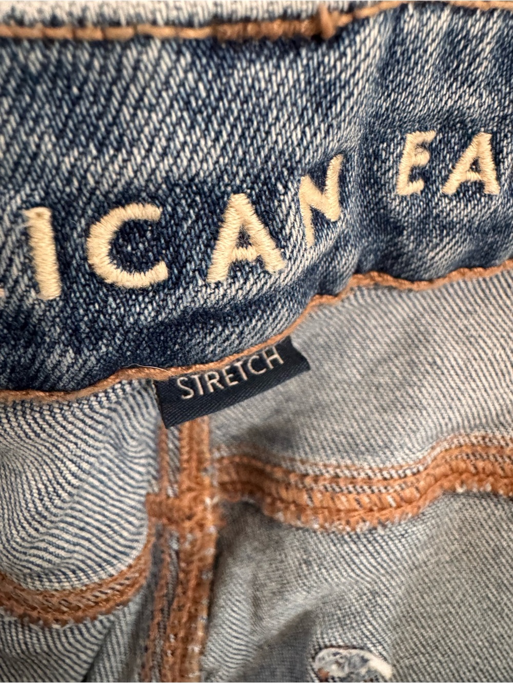 American Eagle Outfitters Distressed Light Blue Straight Leg Jeans - Picture 3 of 4